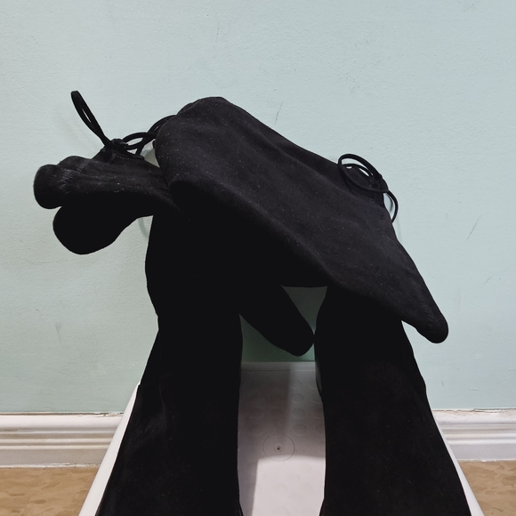 NEW STUART WEITZMAN Blaire City Black Suede Leather OTK Tie Block Heel Boots 9.5 - Picture 9 of 13